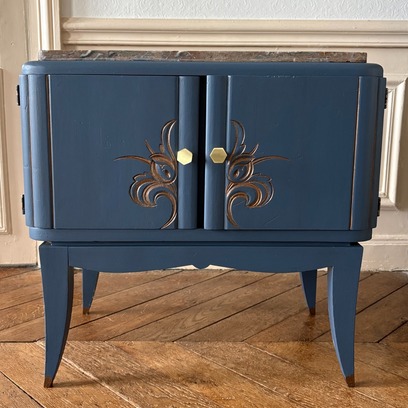 Vente avec paiement en ligne: Mini Buffet Art Déco Bleu Marbre Cuivré