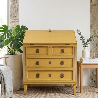 Vente avec paiement en ligne: Secrétaire à Abattant Louis XVI Patiné Ocre